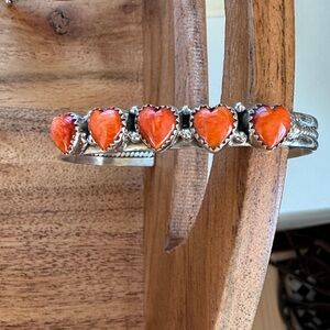 Heart-Shaped Orange Spiny Sterling Silver Bracelet